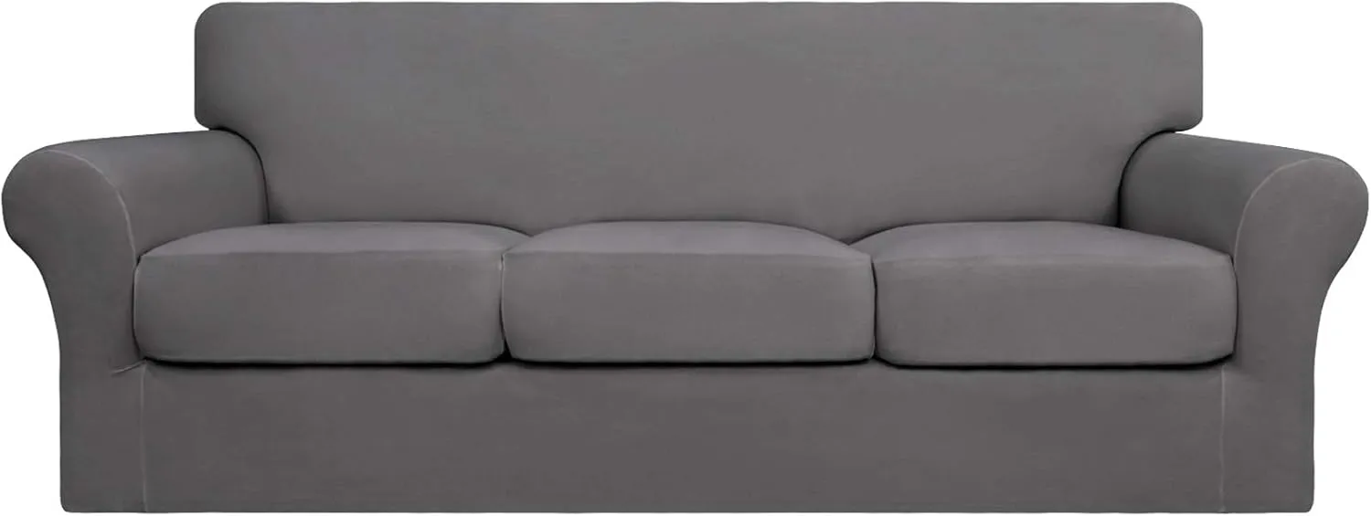 Easy-Going 4 Pieces Stretch Soft Couch Cover for Dogs - Washable Sofa Slipcover for 3 Separate Cushion Couch - Elastic Furniture Protector for Pets, Kids (Sofa, Light Gray, Large)