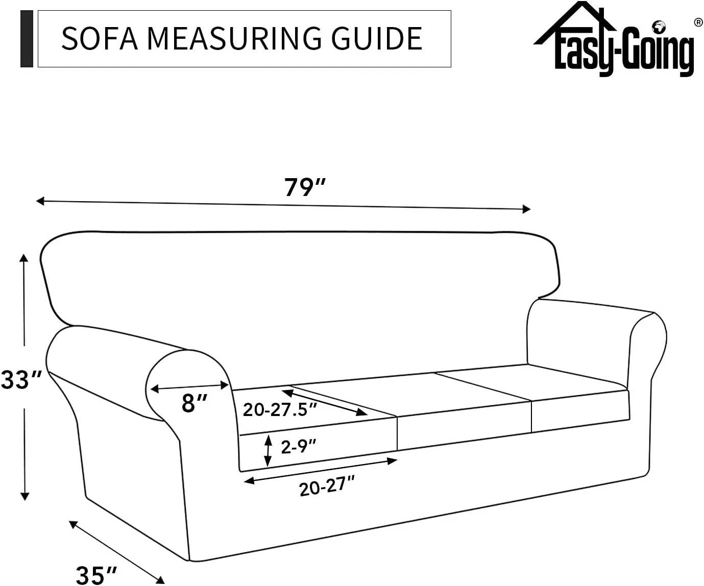 Easy-Going 4 Pieces Stretch Soft Couch Cover for Dogs - Washable Sofa Slipcover for 3 Separate Cushion Couch - Elastic Furniture Protector for Pets, Kids (Sofa, Light Gray, Large)