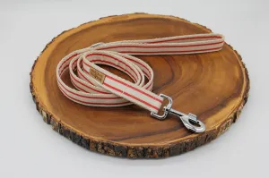 Flat Hemp Dog Leash With Layered Red Striped Ribbon