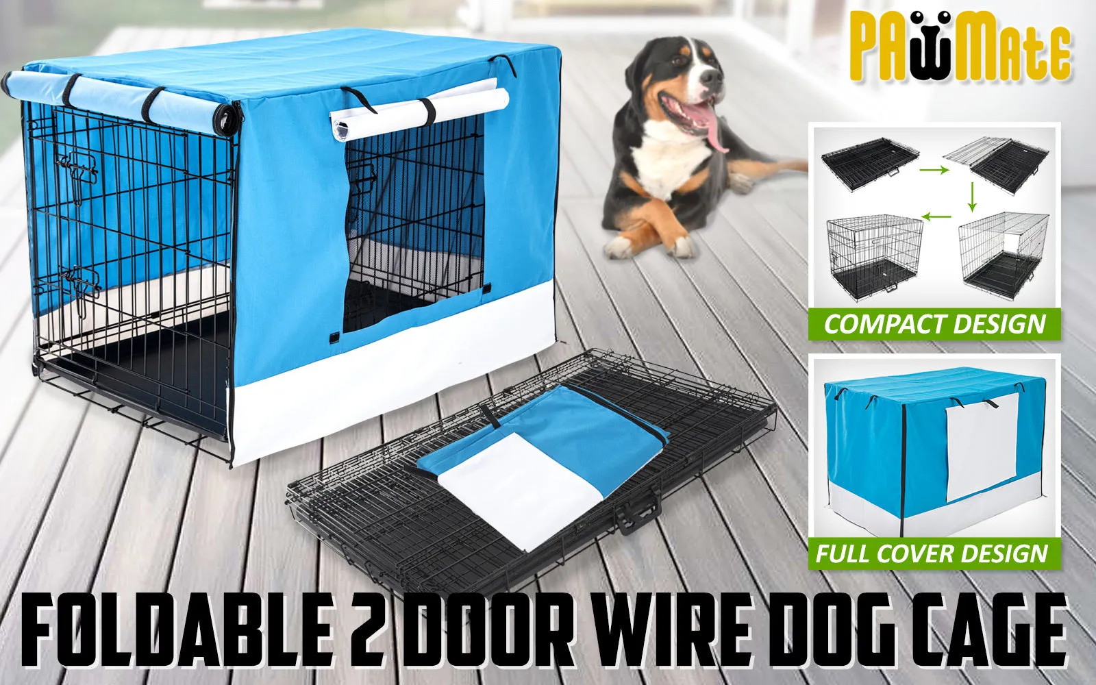 Foldable Wire Dog Crate 48in with Tray & Cover - Paw Mate