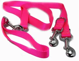 Freedom Multipurpose 1 Inch Euro Pet Leash 4 to 8 Foot or Double Dogs With Detachable Handle Hot Pink