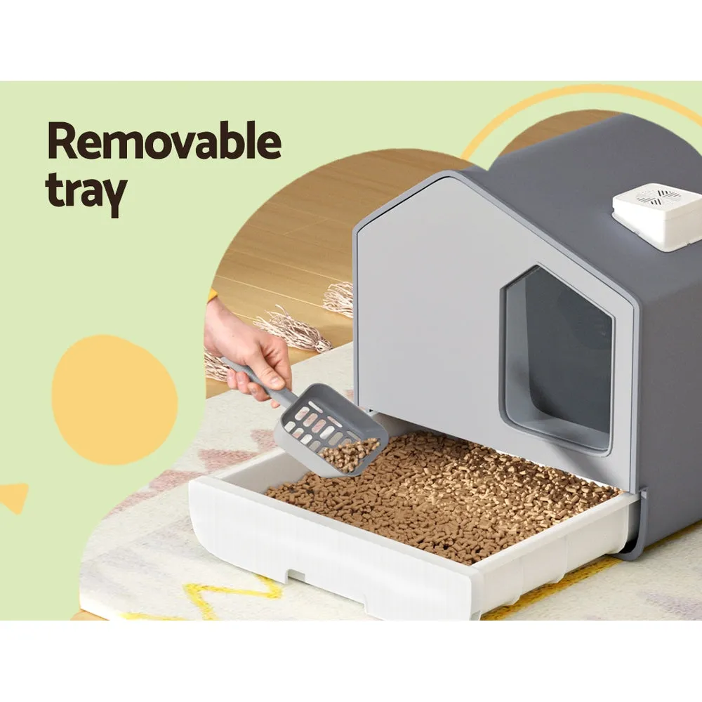 Fully Enclosed Cat Litter Box, Hooded with Scoop and Mat, i.Pet