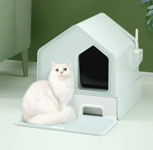 Fully Enclosed Cat Litter Box with Tray, Mat & Scooper - Green