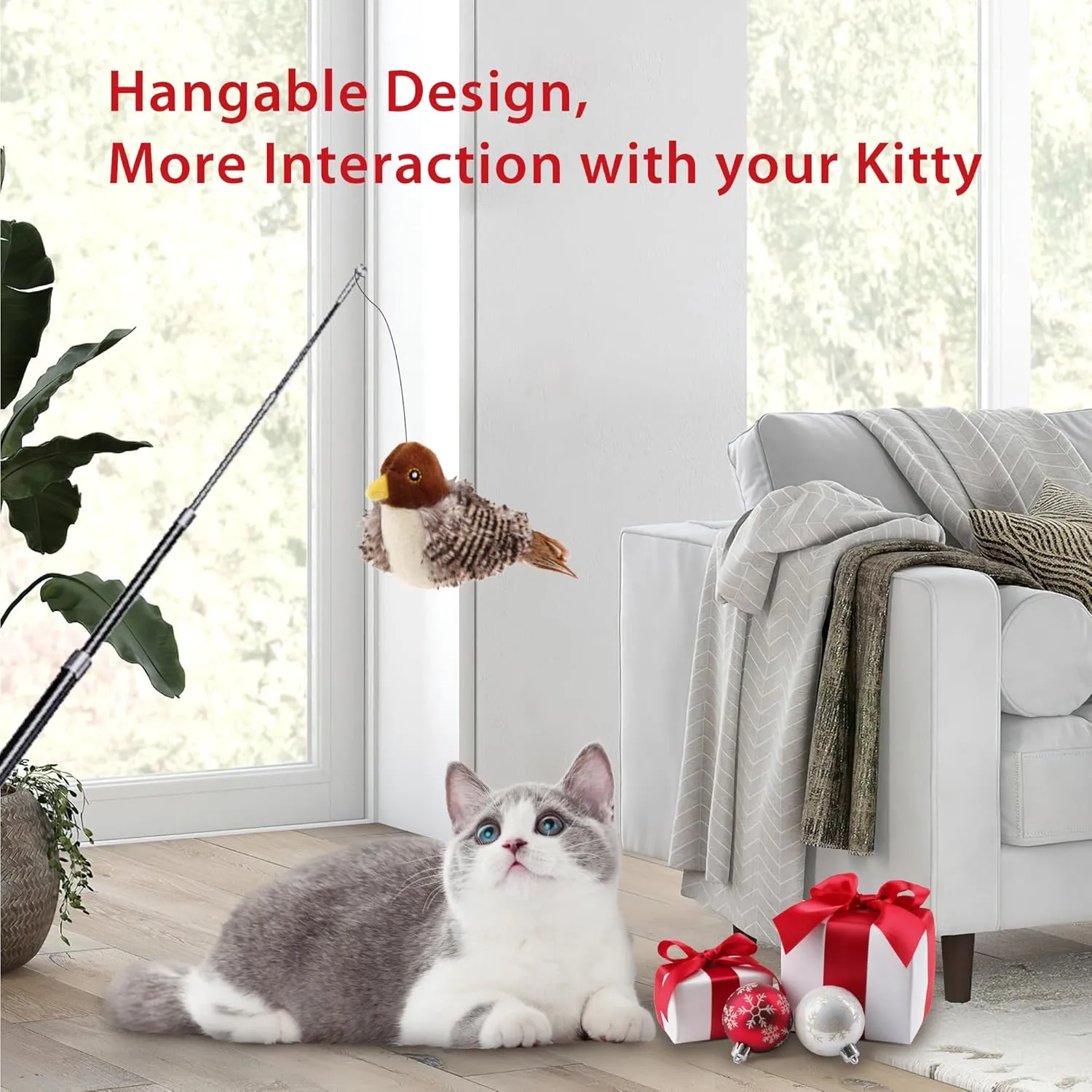 Gigwi Chirping Bird Cat Toys for Indoor Cats, Interactive Cat Toy with Real Electronic Squeaky Sound and Feather, Kitten Toys Automatic Cat Toy for Cat Exercise & Kicker to Self PlayNo Flapping