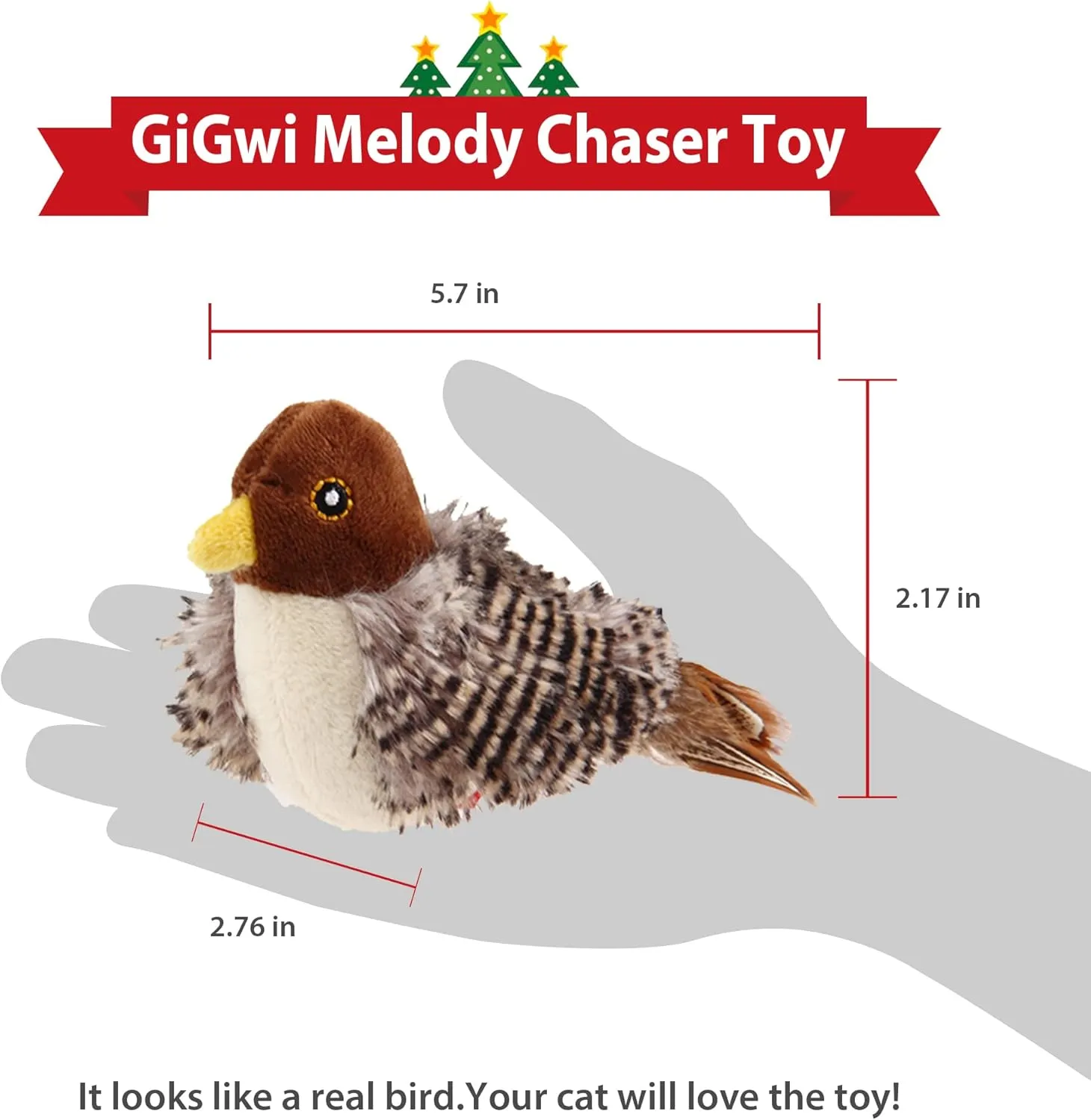 Gigwi Chirping Bird Cat Toys for Indoor Cats, Interactive Cat Toy with Real Electronic Squeaky Sound and Feather, Kitten Toys Automatic Cat Toy for Cat Exercise & Kicker to Self PlayNo Flapping