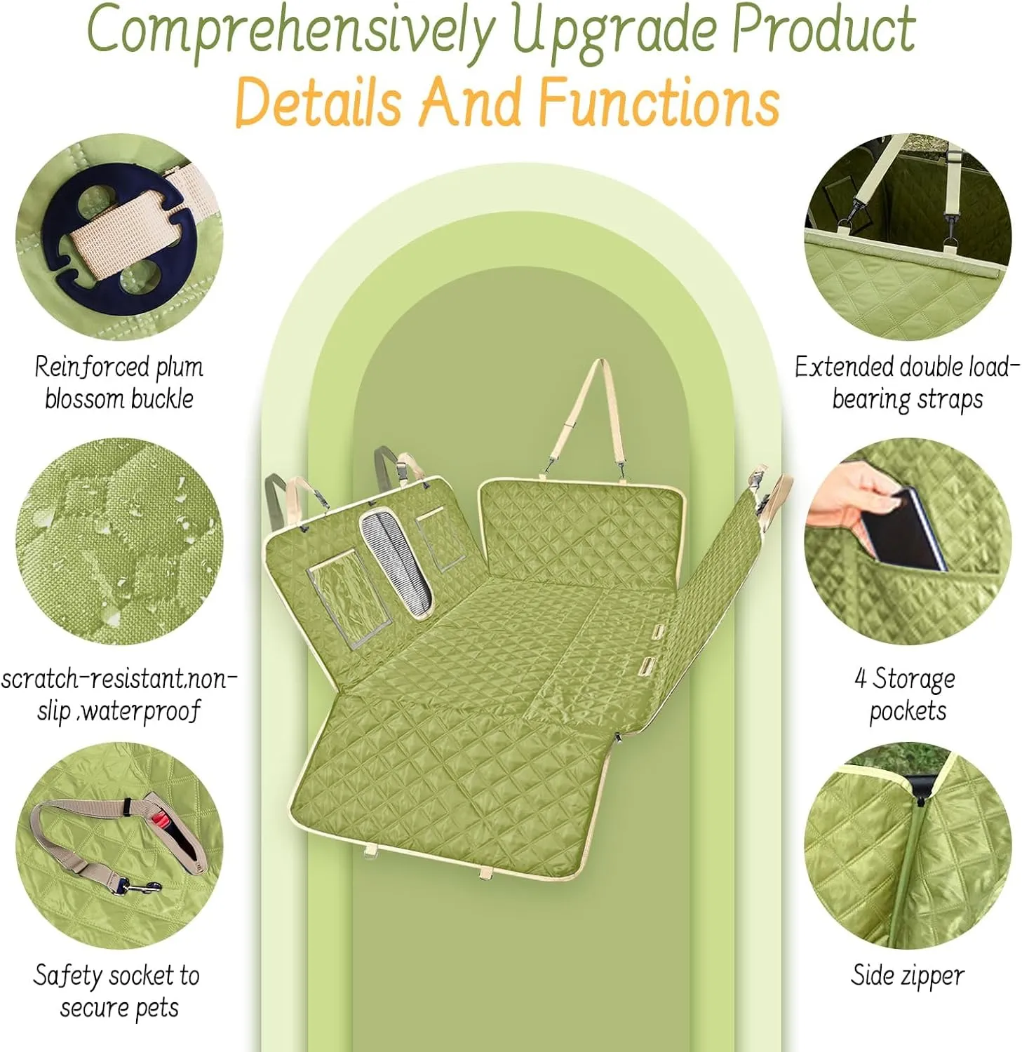 Heavy-Duty Dog Car Seat Cover for Pets  Waterproof Back Seat Protector with 660LBS Hard Bottom, Anti-Scratch, Anti-Slip, Foldable & Tear-Resistant  Durable for Sedans, Trucks, SUVs (Standard Green)