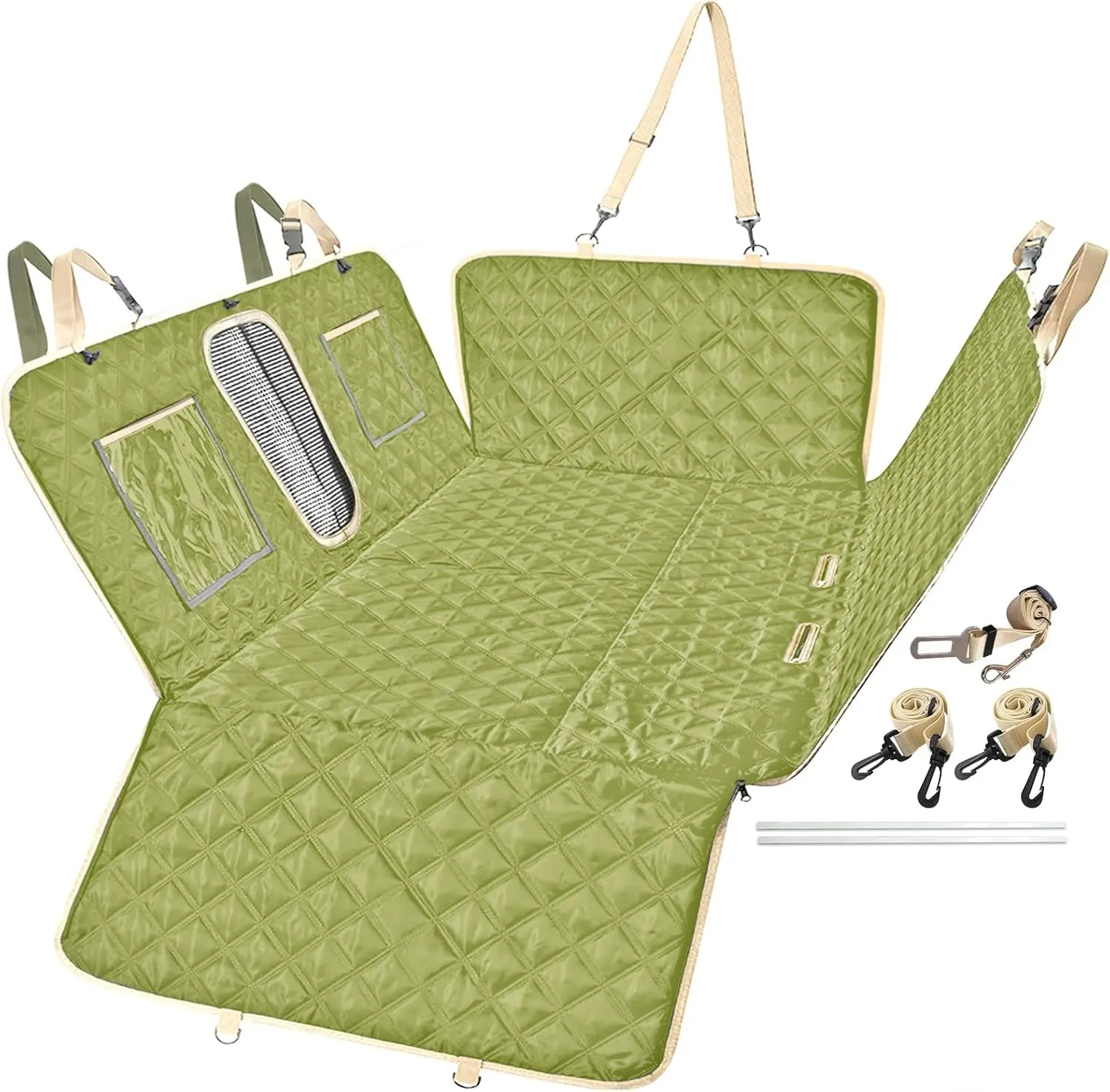 Heavy-Duty Dog Car Seat Cover for Pets  Waterproof Back Seat Protector with 660LBS Hard Bottom, Anti-Scratch, Anti-Slip, Foldable & Tear-Resistant  Durable for Sedans, Trucks, SUVs (Standard Green)