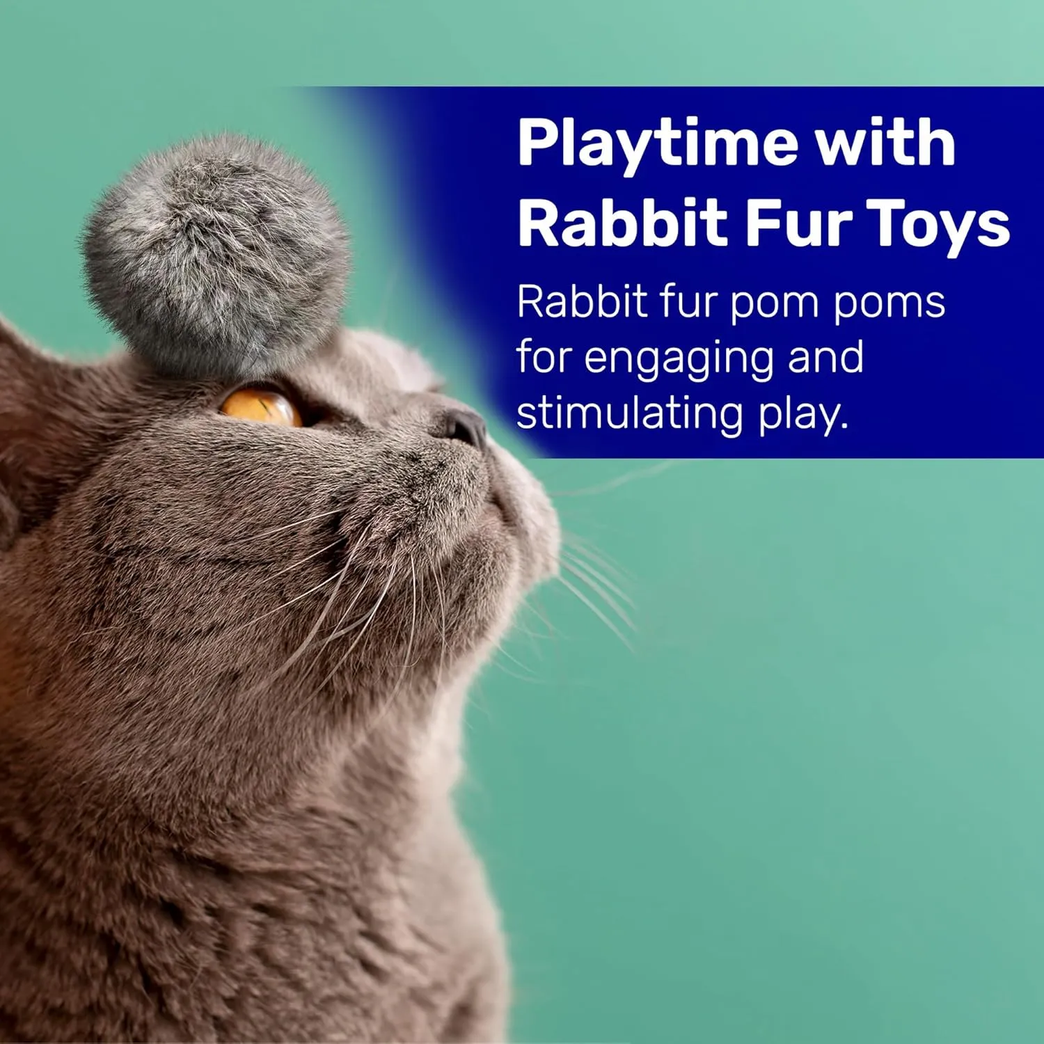Kats'N Us Interactive Real Rabbit Fur Pom Pom Cat Toys - Set for Cat Entertainment, Training, and Play - 5 Pack