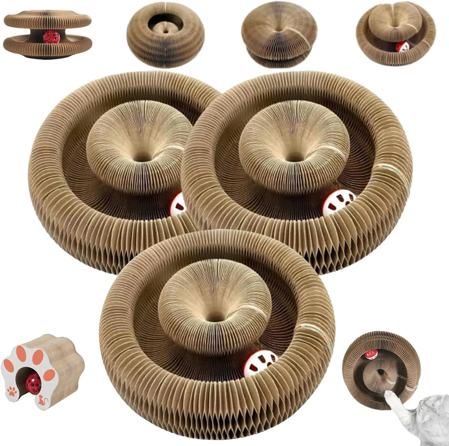 Kitty Kurls Toy,Magic Organ Cat Toy,Kitty Kurls Cat Toys,Magic Organ Cats Scratcher Board,Foldable Recyclable Accordion Toys with Ball for Indoor Cats(3PCS)