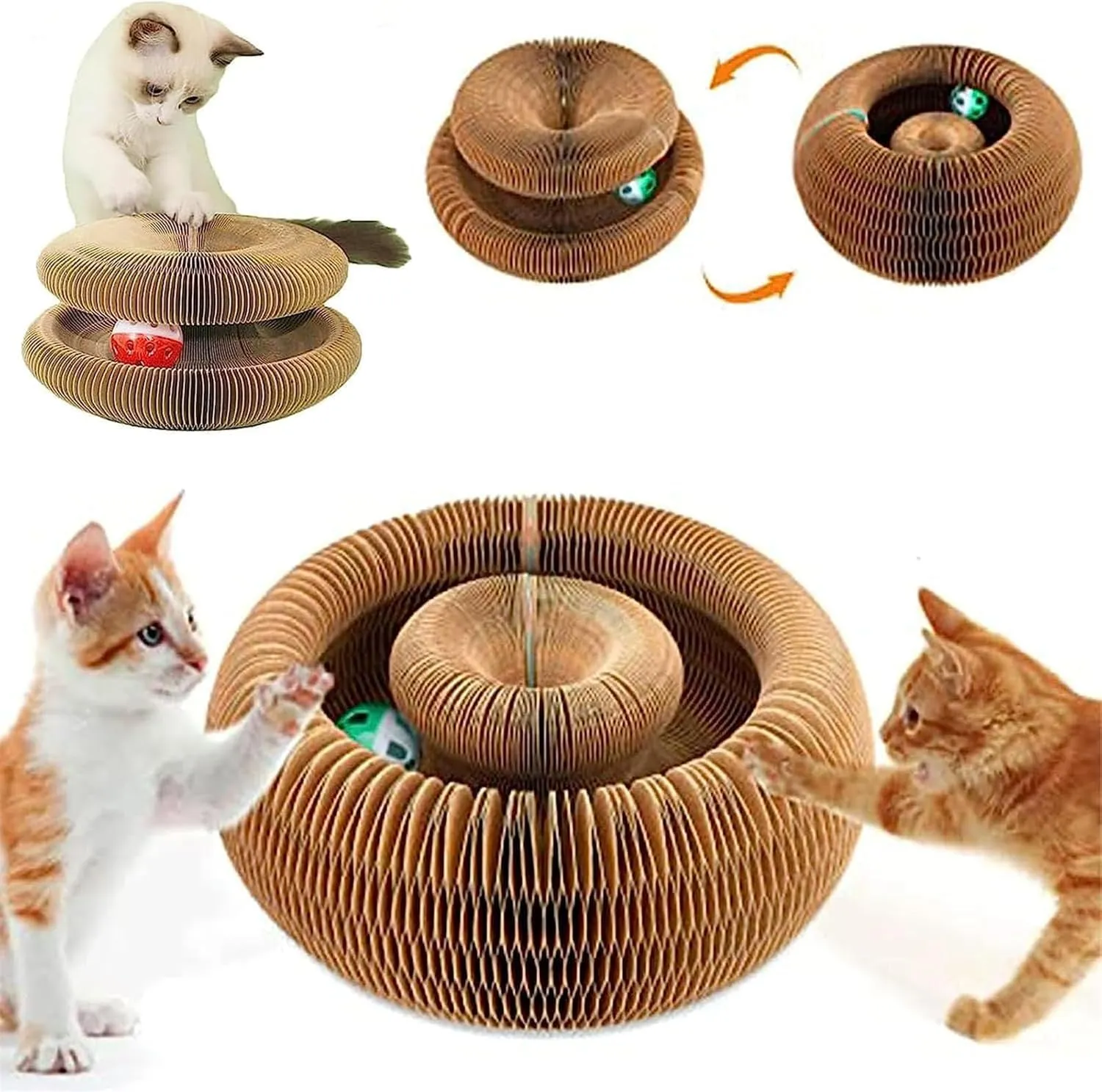 Kitty Kurls Toy,Magic Organ Cat Toy,Kitty Kurls Cat Toys,Magic Organ Cats Scratcher Board,Foldable Recyclable Accordion Toys with Ball for Indoor Cats(3PCS)