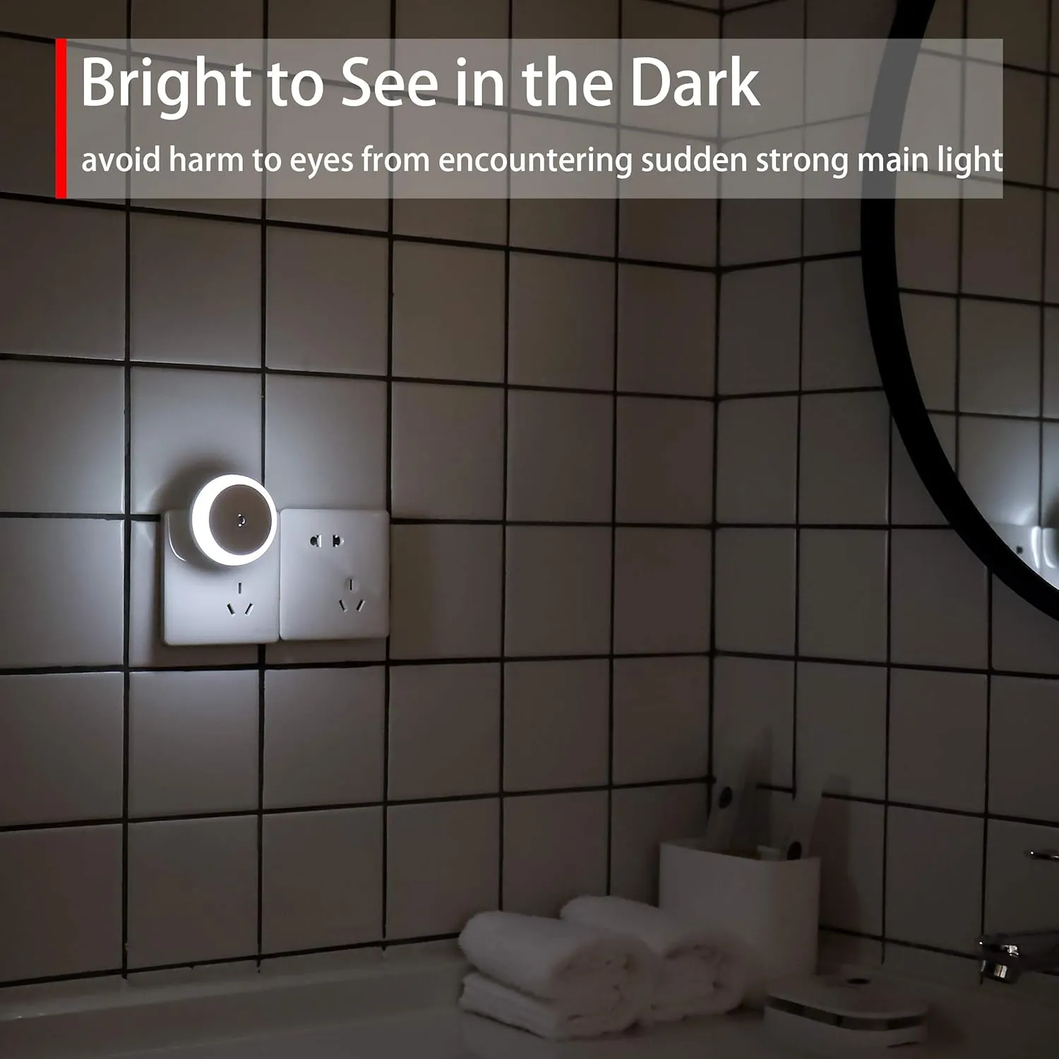 LED Night Light Plug in, Dusk to Dawn Sensor, Auto Dim, Energy Saving, Cool White, Nightlight Plug into Wall for Bathroom, Hallway, Kitchen, Stairway, Round, 2 Pack