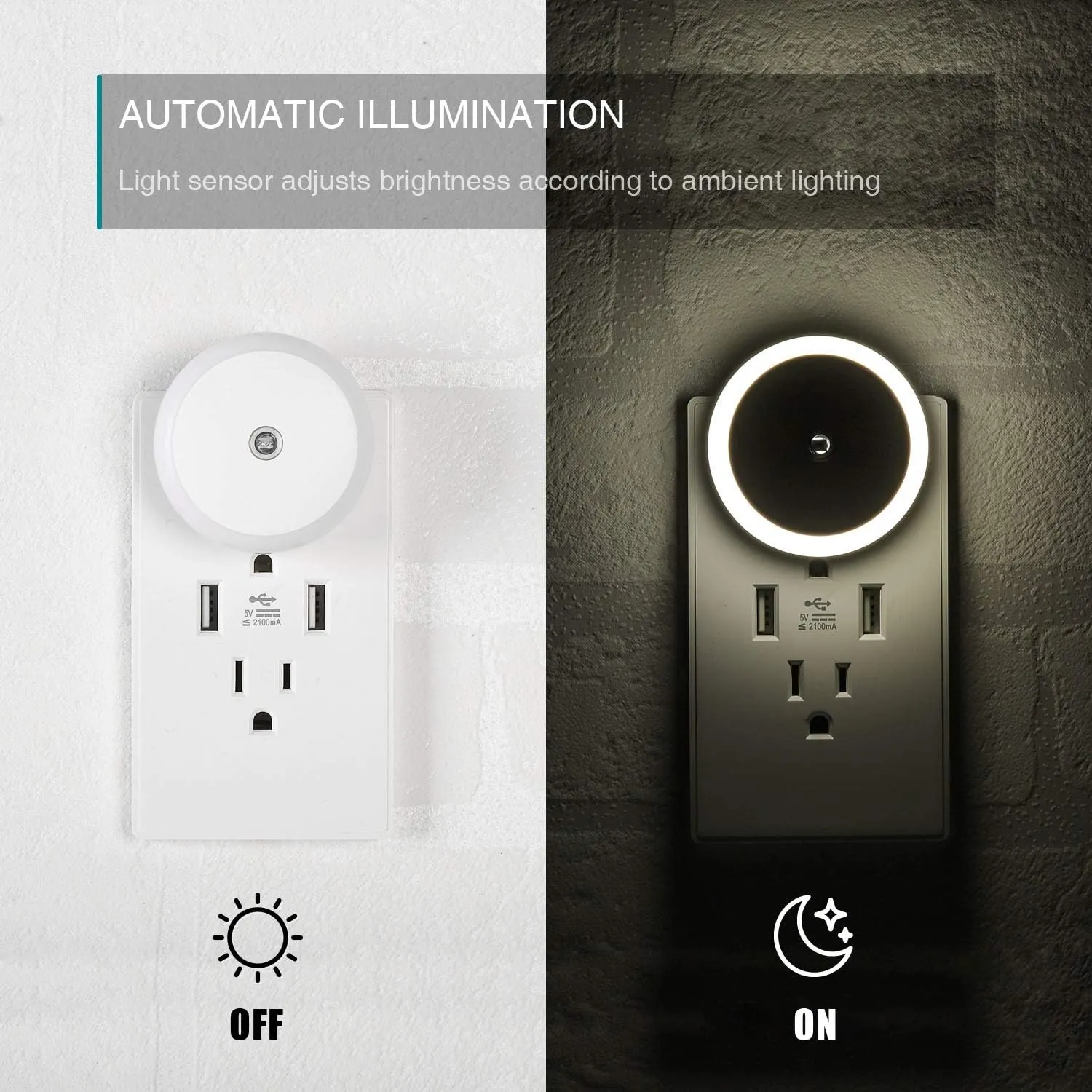 LED Night Light Plug in, Dusk to Dawn Sensor, Auto Dim, Energy Saving, Cool White, Nightlight Plug into Wall for Bathroom, Hallway, Kitchen, Stairway, Round, 2 Pack