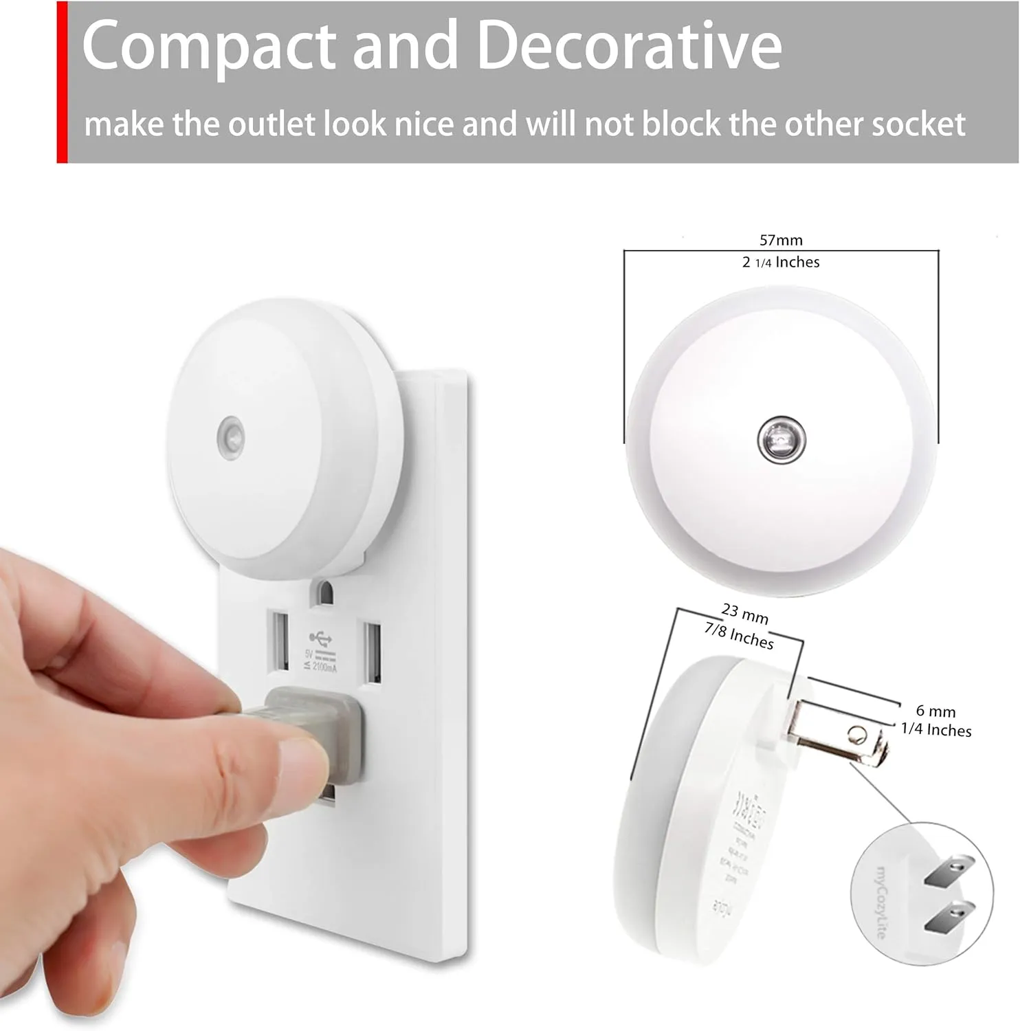 LED Night Light Plug in, Dusk to Dawn Sensor, Auto Dim, Energy Saving, Cool White, Nightlight Plug into Wall for Bathroom, Hallway, Kitchen, Stairway, Round, 2 Pack