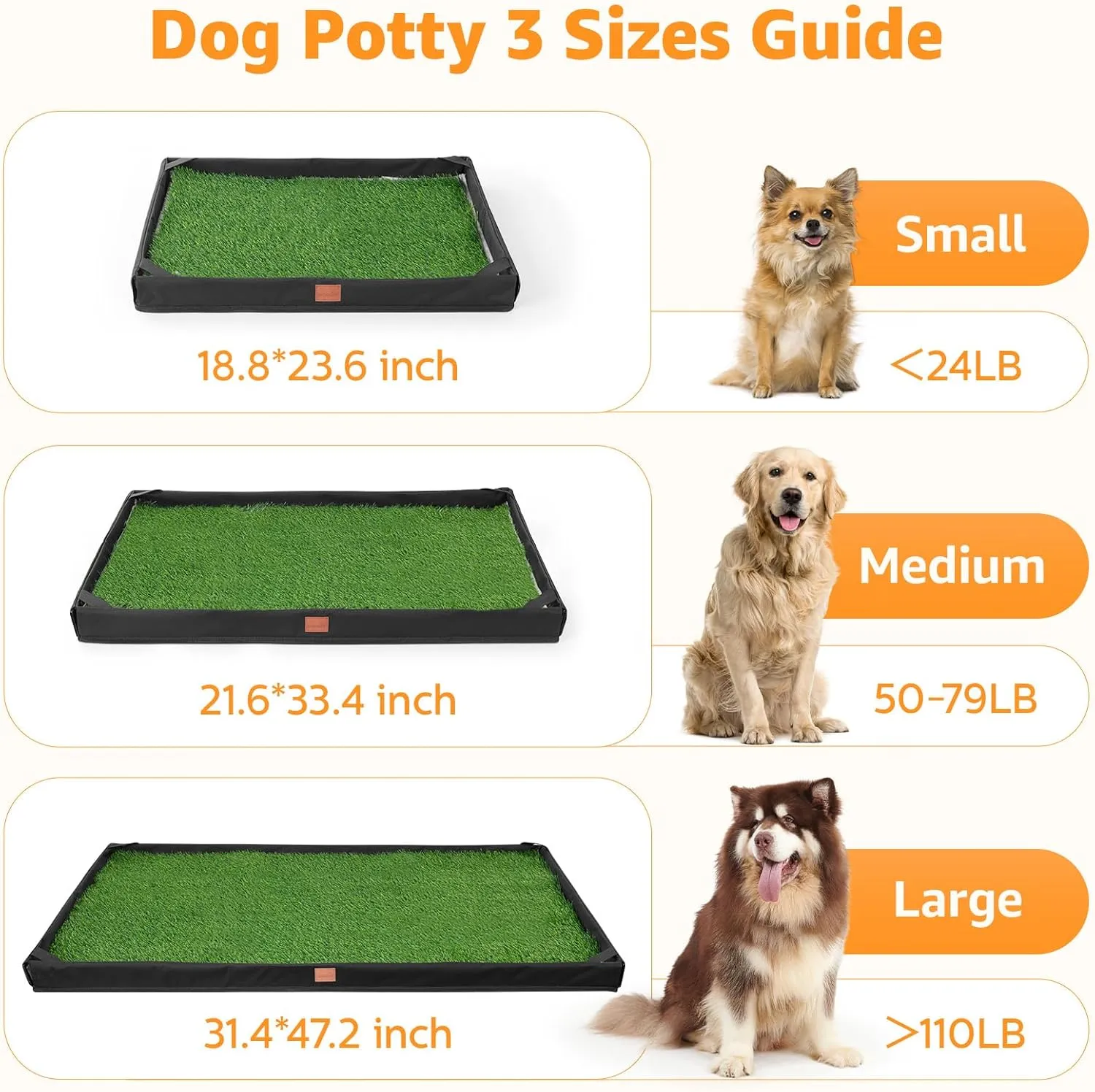 LOOBANI Dog Litter Box, Grass Pads for Dog, Dog Turf Potty Outdoor Indoor, Puppy Pee Grass with Lightweight Oxford Cloth Tray for Potty Training, 21.6 * 33.4 in