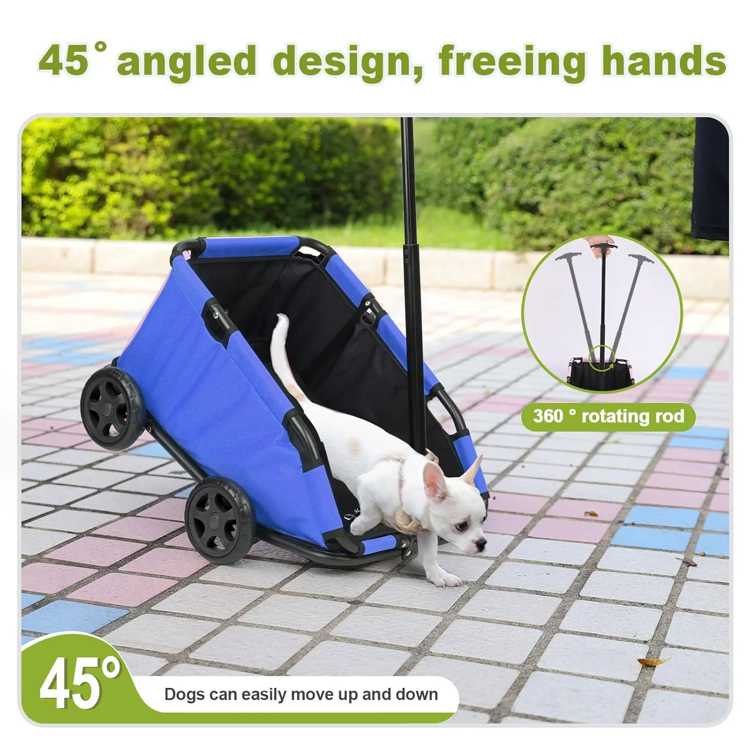 Mini Dog Strollers for Mini Pets, Foldable Multifunctional Shopping Carts with Extendable Pull Handle, Doggie Wagon Built-in Cushion and Safety Rope with Storage Bag (Blue)