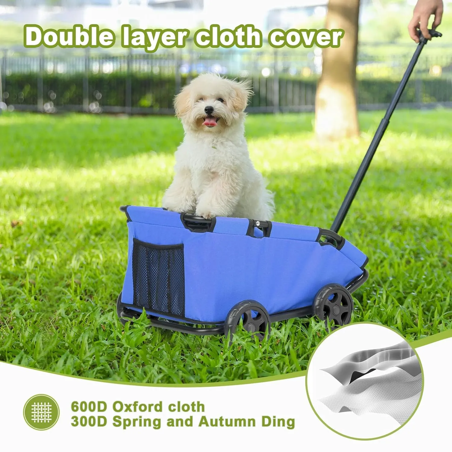 Mini Dog Strollers for Mini Pets, Foldable Multifunctional Shopping Carts with Extendable Pull Handle, Doggie Wagon Built-in Cushion and Safety Rope with Storage Bag (Blue)
