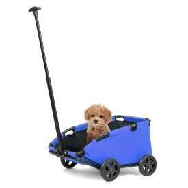 Mini Dog Strollers for Mini Pets, Foldable Multifunctional Shopping Carts with Extendable Pull Handle, Doggie Wagon Built-in Cushion and Safety Rope with Storage Bag (Blue)