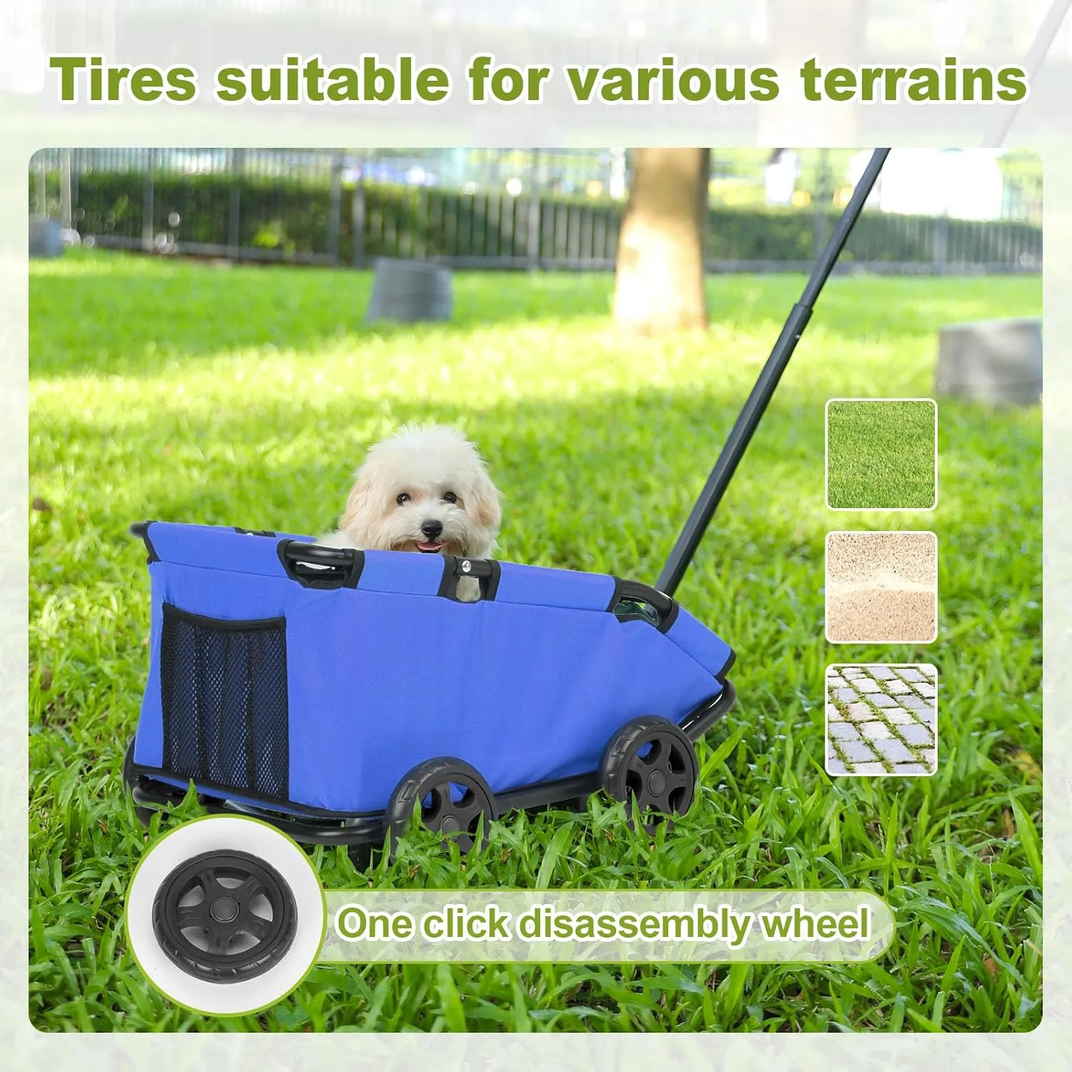 Mini Dog Strollers for Mini Pets, Foldable Multifunctional Shopping Carts with Extendable Pull Handle, Doggie Wagon Built-in Cushion and Safety Rope with Storage Bag (Blue)