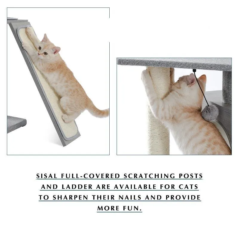 Modern Cat Tree 6 Level Cat Tower with Scratching Posts, 2 Condos, Top Perch Grey