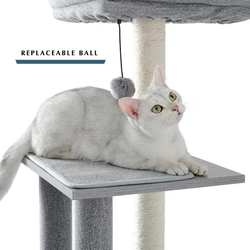 Modern Cat Tree 6 Level Cat Tower with Scratching Posts, 2 Condos, Top Perch Grey