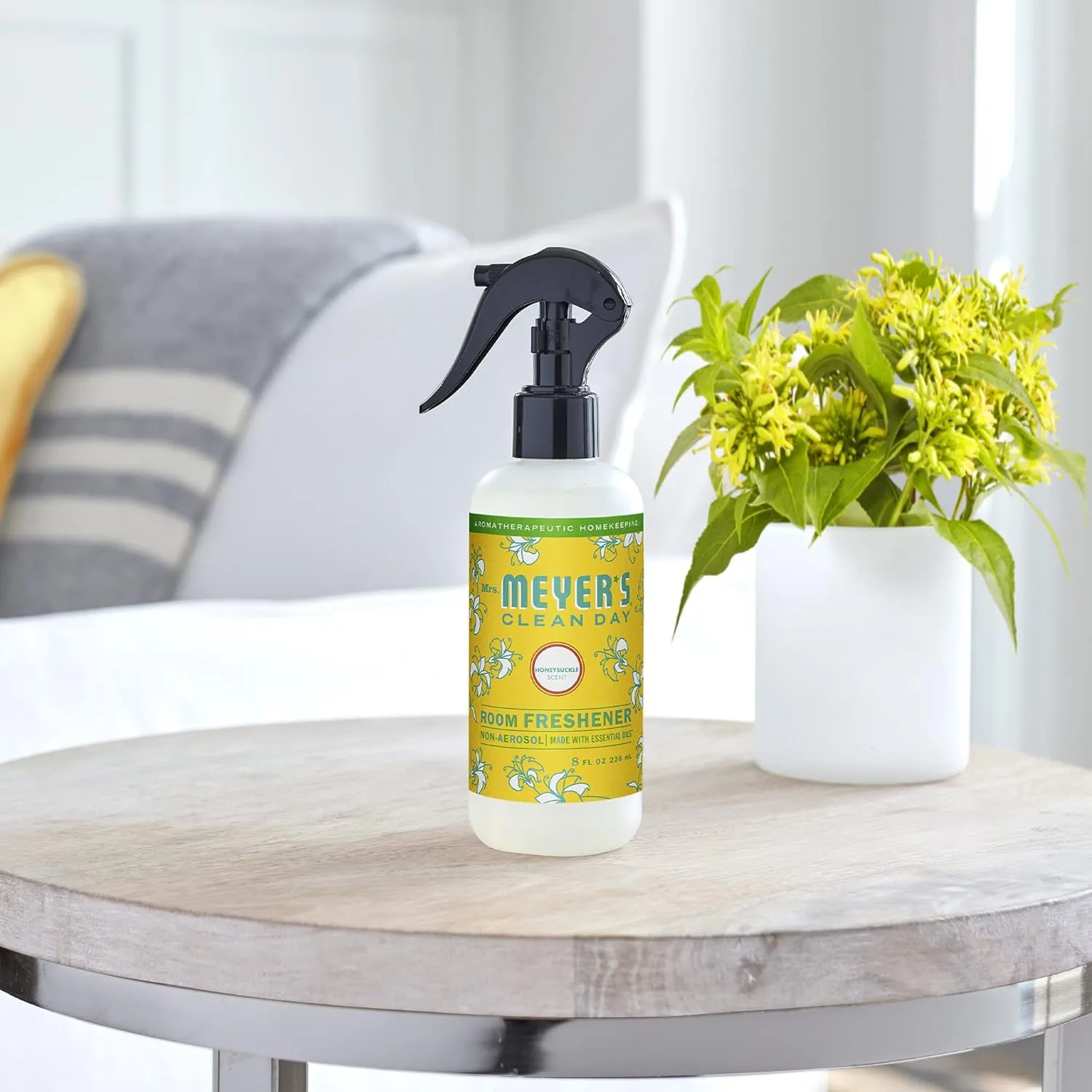 MRS. MEYER'S CLEAN DAY Room and Air Freshener Spray, Non-Aerosol Spray Bottle Infused with Essential Oils, Honeysuckle, 8 fl. Oz
