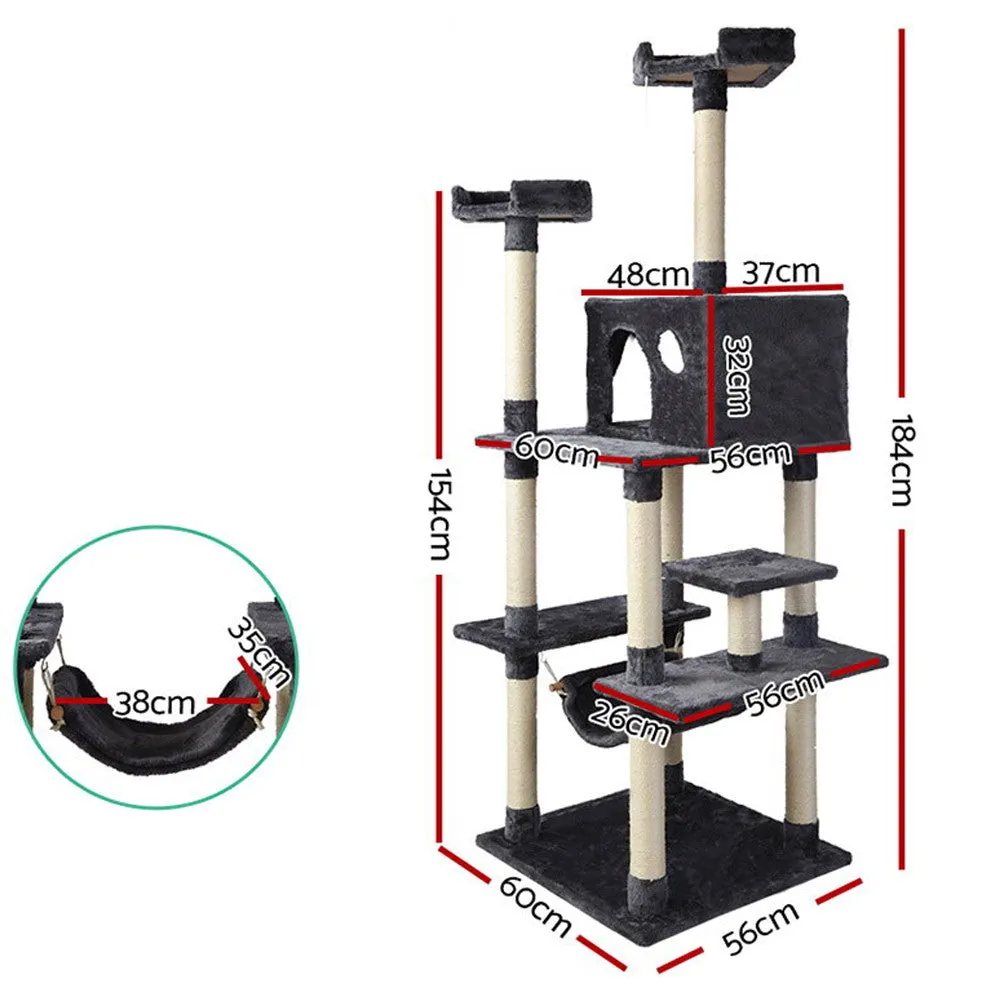Multi-Level Cat Tree, Sisal Poles & Hammock - i.Pet