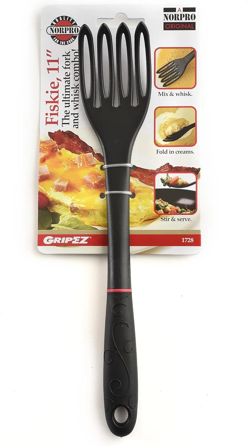 Norpro 1728 Grip-EZ Fiskie, 11 Inch, The Ultimate Fork-and-Whisk Combo, One Size, Black