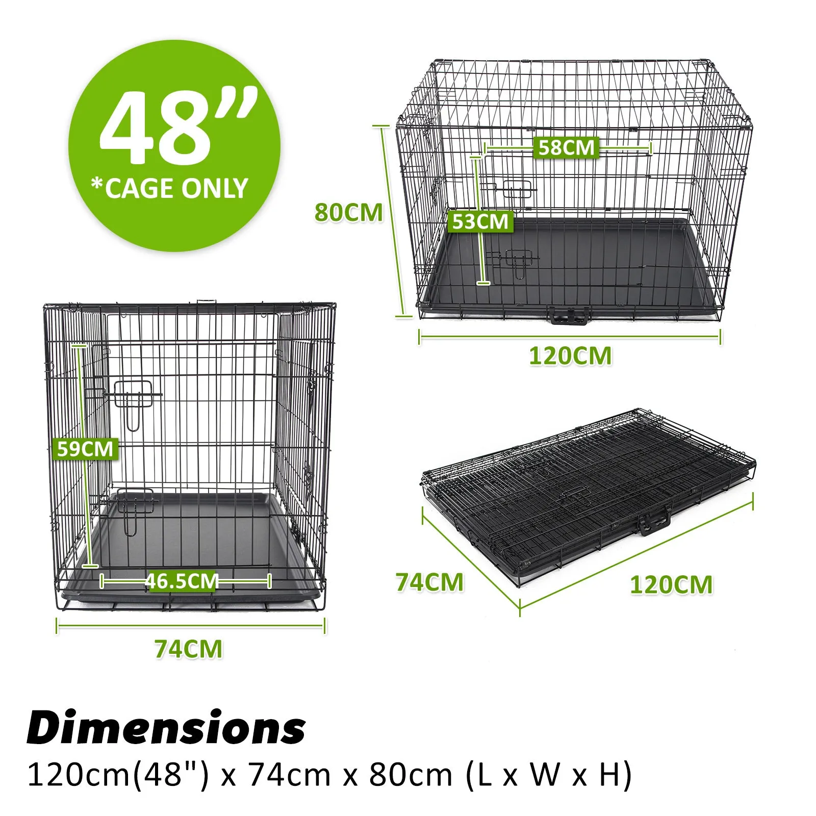Paw Mate Wire Dog Cage Foldable Crate Kennel 48in with Tray   Cushion Mat Combo