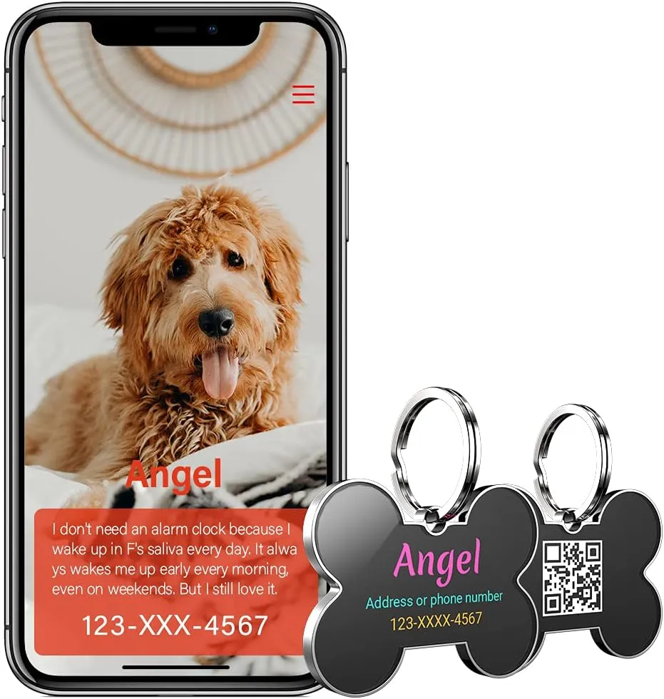 Personalized QR Code Pet ID Tags - Custom Dog & Cat Names, Free Online&Scan QR Receive Instant Location Alert Email
