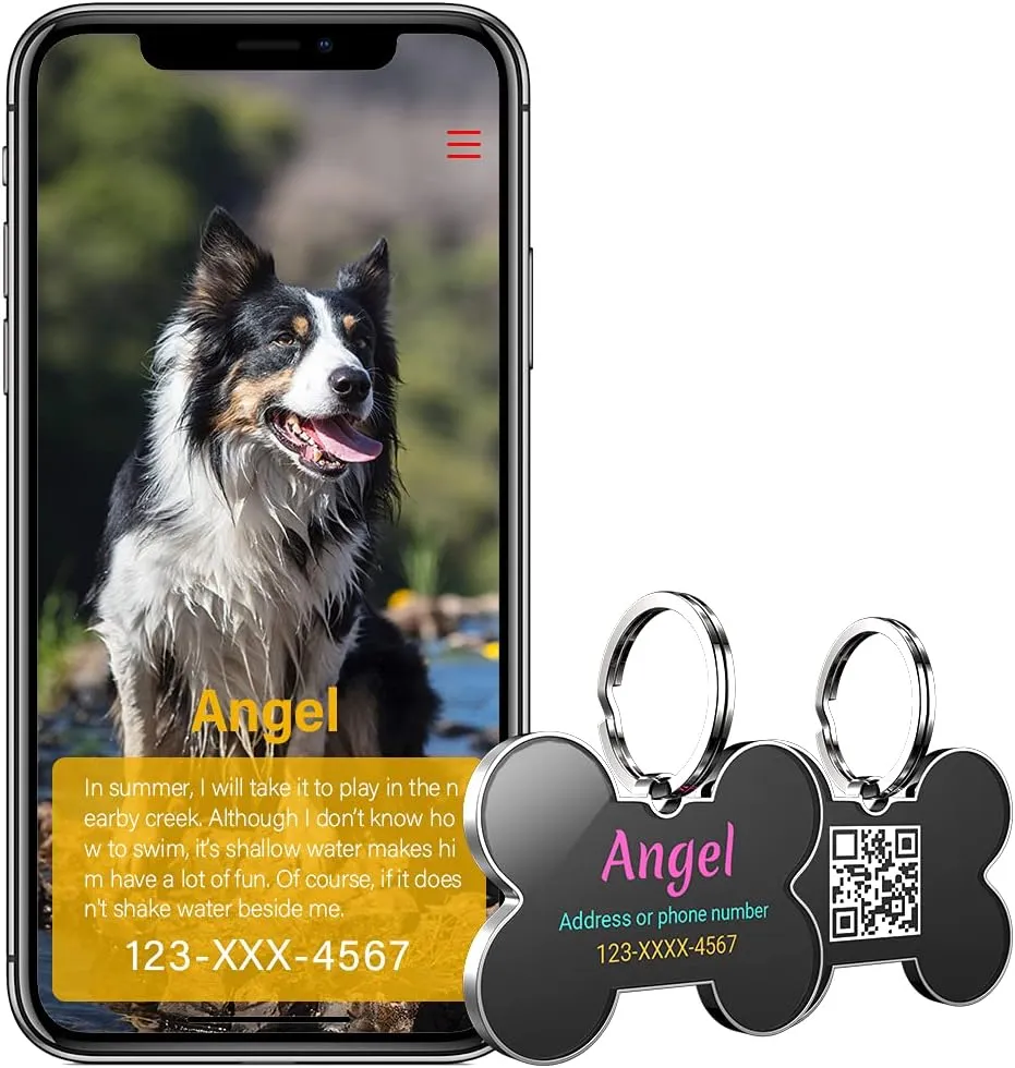 Personalized QR Code Pet ID Tags - Custom Dog & Cat Names, Free Online&Scan QR Receive Instant Location Alert Email