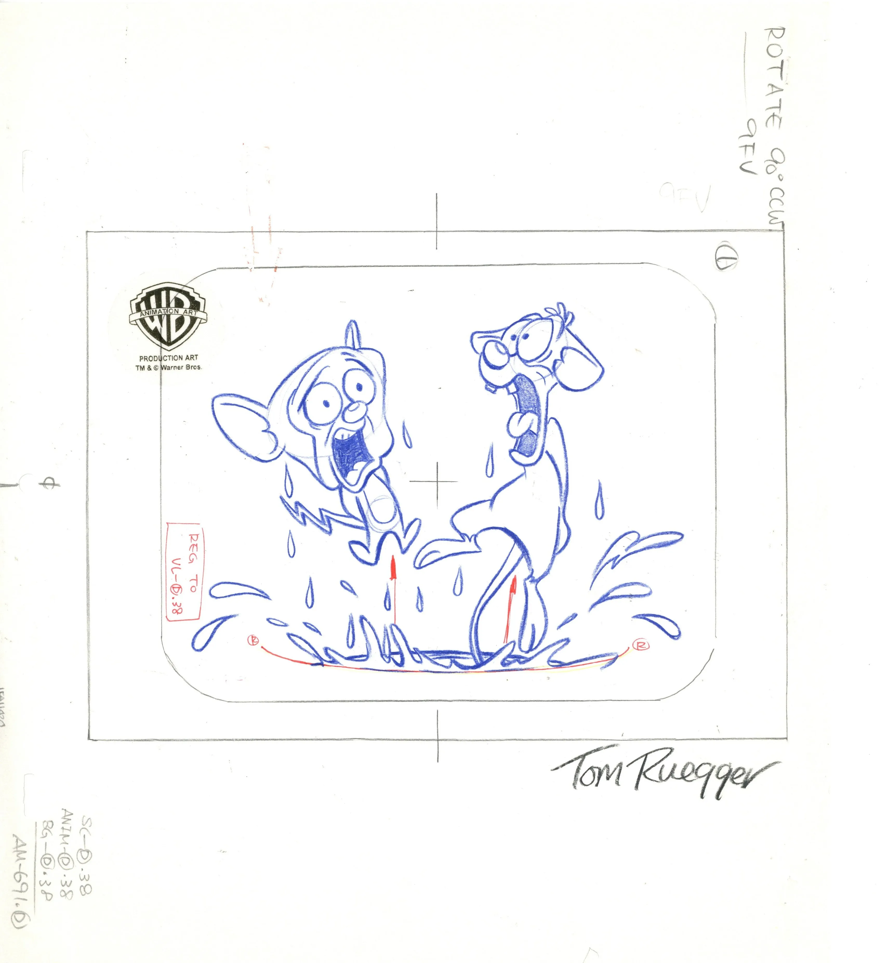 Pinky And The Brain Original Production Drawing Signed by Tom Ruegger: Pinky, Brain