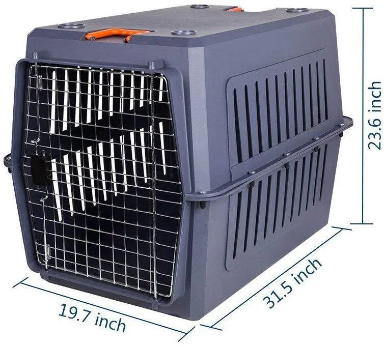 Plastic Cat & Dog Carrier Cage with Chrome Door Portable Pet Box Airline Approved, Extra Large