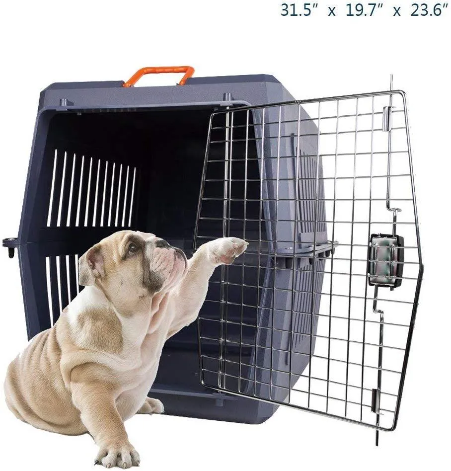 Plastic Cat & Dog Carrier Cage with Chrome Door Portable Pet Box Airline Approved, Extra Large