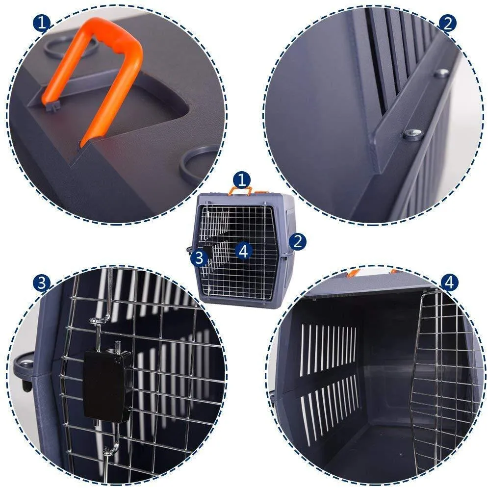 Plastic Cat & Dog Carrier Cage with Chrome Door Portable Pet Box Airline Approved, Extra Large