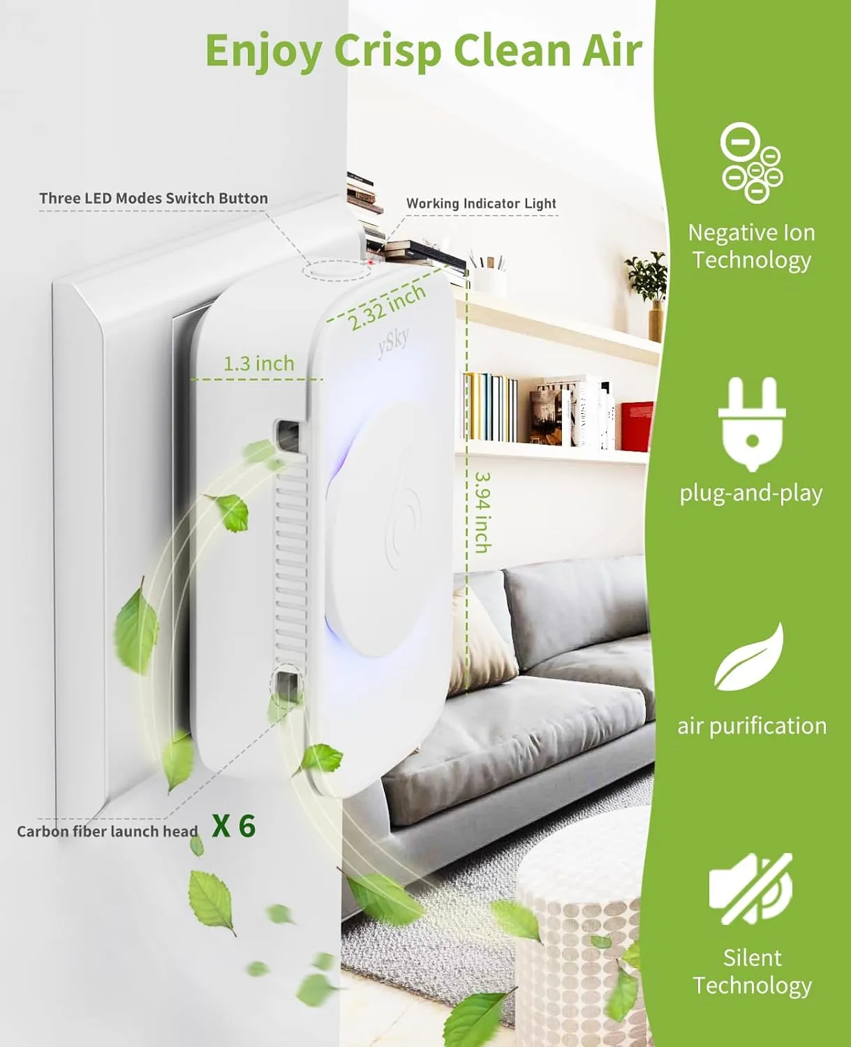 Plug In Air Purifier for Home (6 packs), Negative Ion Air purifier,Quiet Ionizers Air Freshener for home,Bathroom,Bedroom,Portable Air Purifiers for Odor,Pet smell,Mini Air ionizers