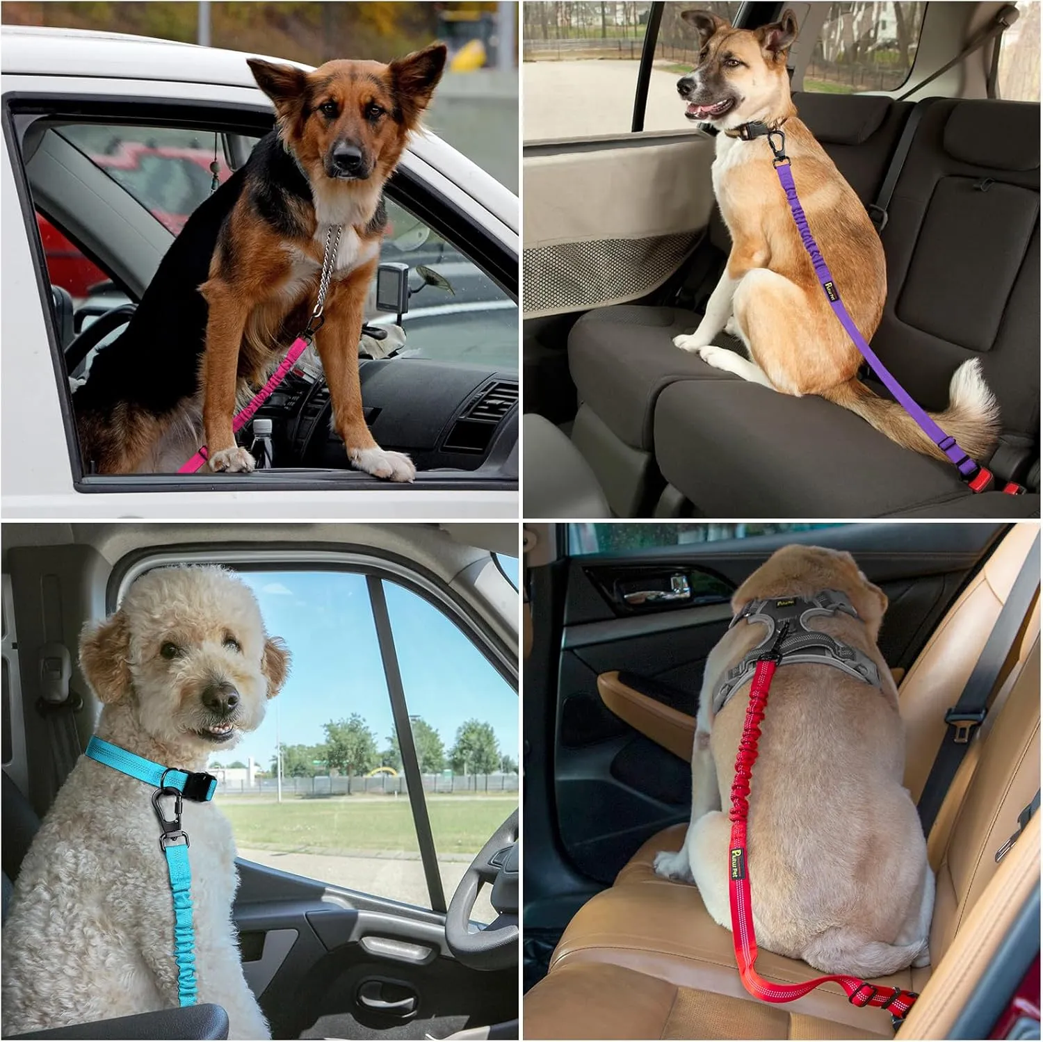 Plutus Pet Dog Seat Belt for Car, Adjustable Dog Car Harness with Carabiner Clip, Reflective Safety Dog Seatbelt Leash with Elastic Bungee, Cyan