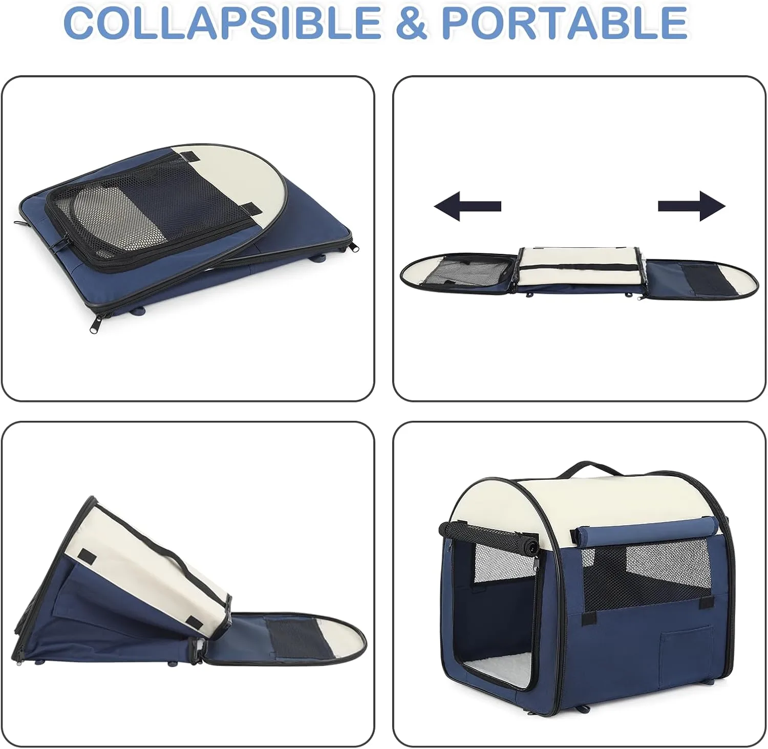 Portable Soft Dog House Collapsible Dog Crate for Camping Travel with Rollable Mesh Windows 1 Door 4 Ground Nails & 1 Carry Bag, 18 * 14 * 16 inch, Navy Blue