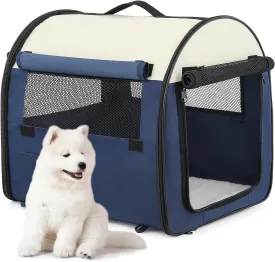Portable Soft Dog House Collapsible Dog Crate for Camping Travel with Rollable Mesh Windows 1 Door 4 Ground Nails & 1 Carry Bag, 18 * 14 * 16 inch, Navy Blue