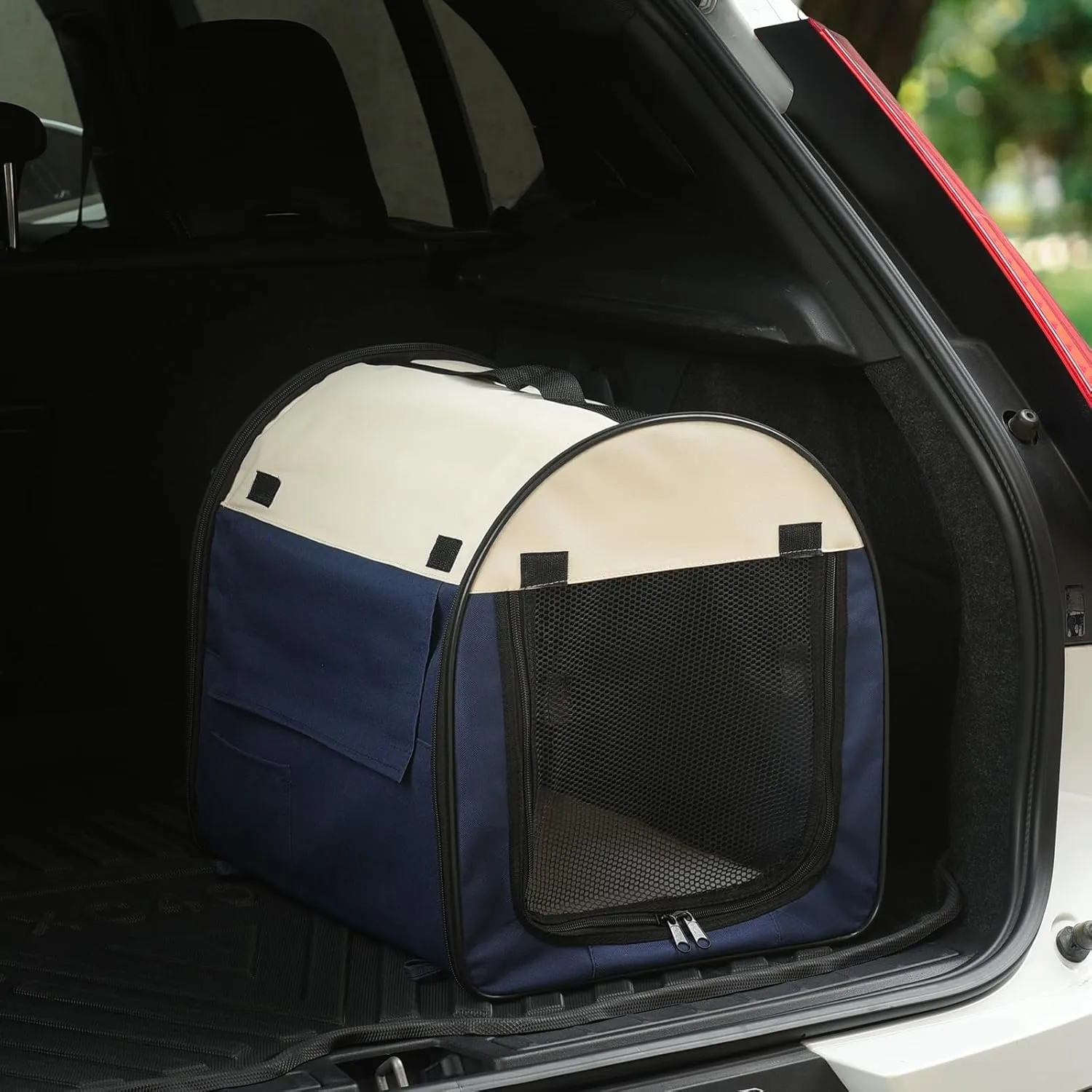 Portable Soft Dog House Collapsible Dog Crate for Camping Travel with Rollable Mesh Windows 1 Door 4 Ground Nails & 1 Carry Bag, 18 * 14 * 16 inch, Navy Blue