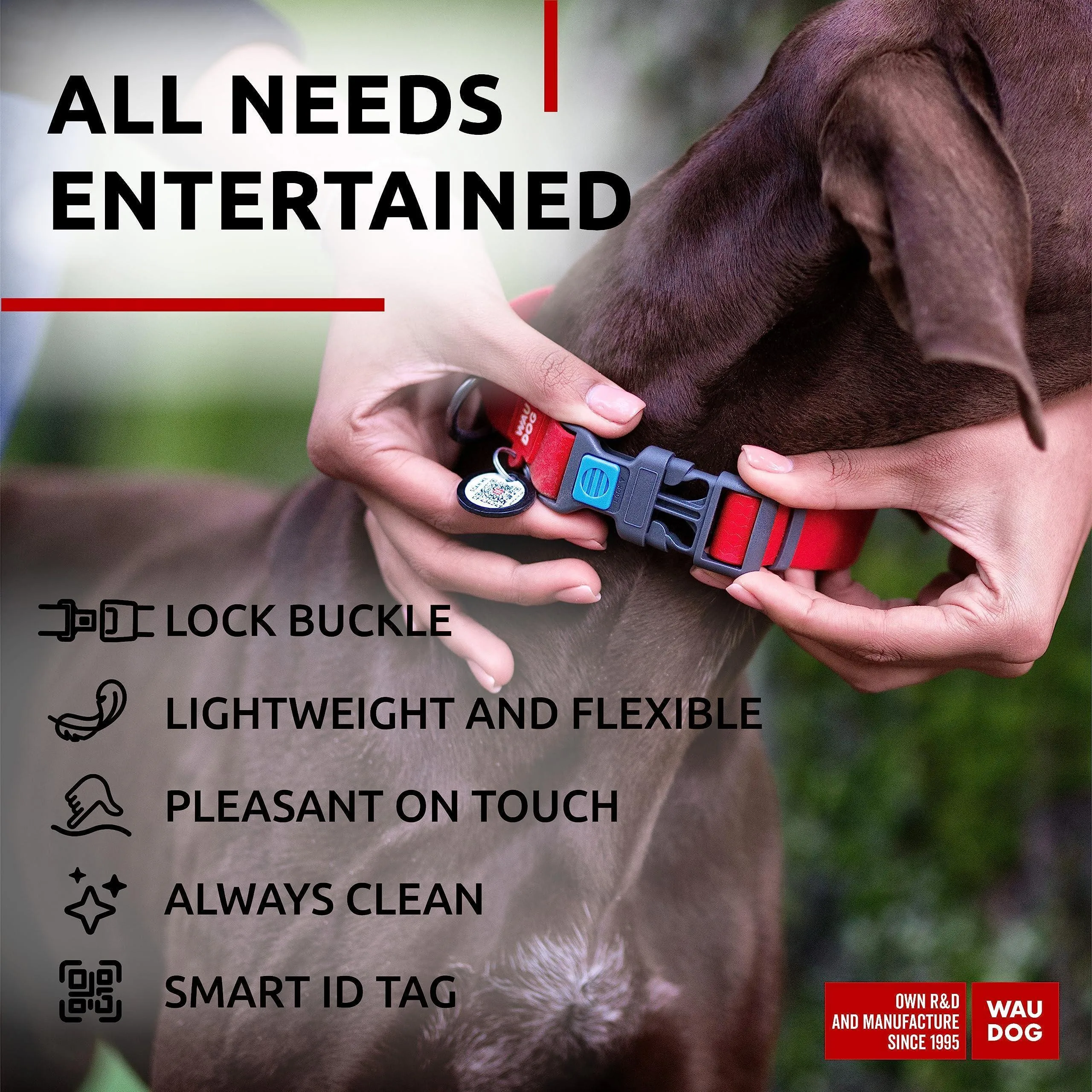 Red Waterproof Dog Collar Adjustable for XLarge Dogs 1423 in Neck x 1 in