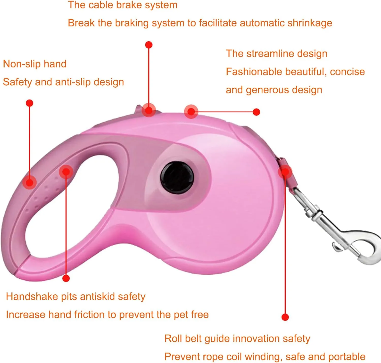 Retractable Dog Leash, 16.4FT Dog Walking Leash for Medium Large Dog Up to 110lbs, One-Handed Brake, Pause, Lock, No Tangle Nylon Tape, Anti-Slip Handle, Pink 5M