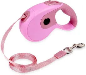 Retractable Dog Leash, 16.4FT Dog Walking Leash for Medium Large Dog Up to 110lbs, One-Handed Brake, Pause, Lock, No Tangle Nylon Tape, Anti-Slip Handle, Pink 5M