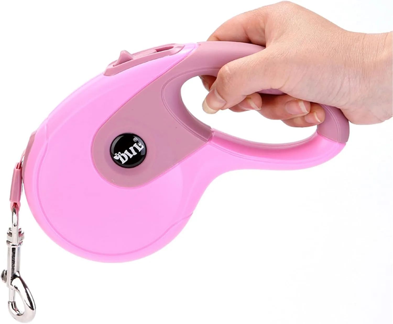 Retractable Dog Leash, 16.4FT Dog Walking Leash for Medium Large Dog Up to 110lbs, One-Handed Brake, Pause, Lock, No Tangle Nylon Tape, Anti-Slip Handle, Pink 5M