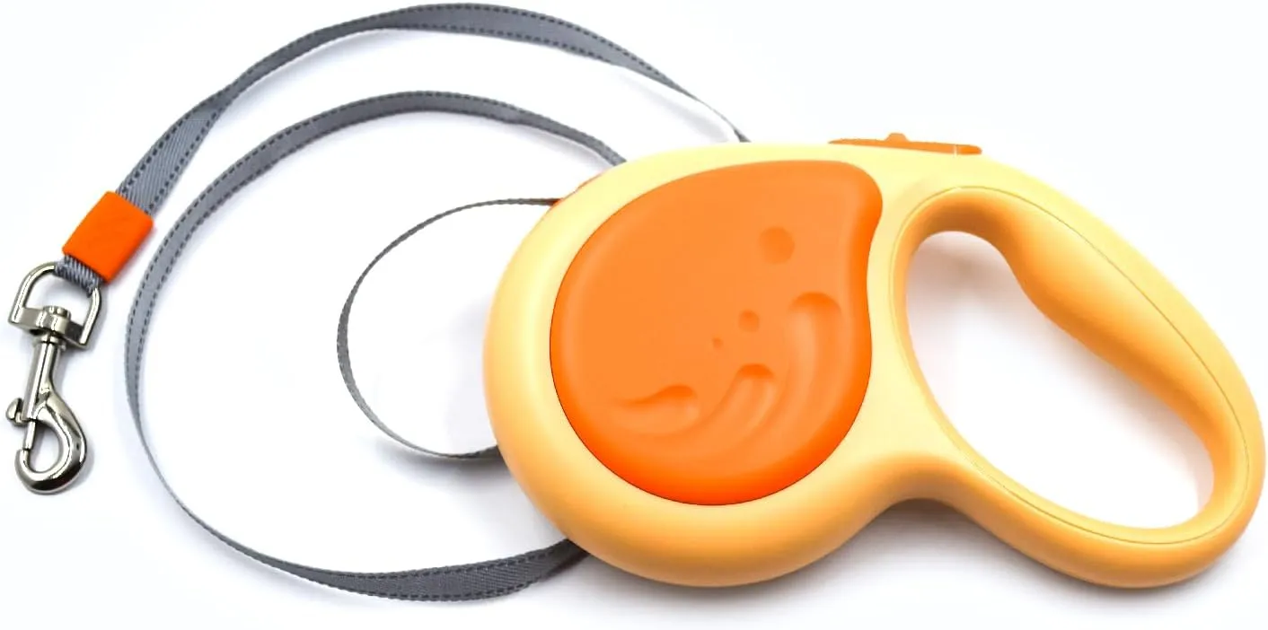 Retractable Dog Leash with 360 Tangle-Free Strong Nylon Tape, Anti-Burst Design, One-Handed Brake, and Anti-Slip Handle  Durable Ergonomic Leash for Cats and Dogs up to 22 lbs(Orange, 10ft/3m)