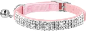 Rhinestones Cat Collar with Bell, Soft Velvet Adjustable Collar Bling Diamante Small Dogs and Cats, Sparkling Diamante Design, Safe Breakaway Feature for Parties, Gifts (Pink)