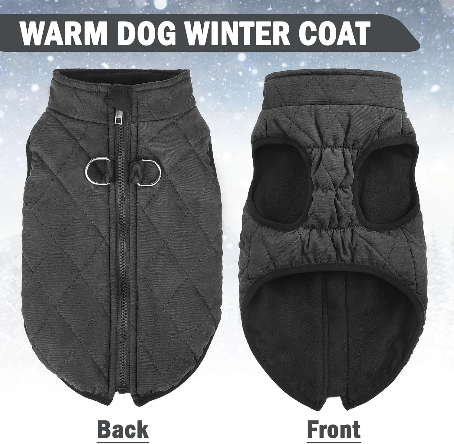 SCENEREAL Winter Dog Vest Coat with Harness Built In, Warm Puppy Jacket for Small Medium Dogs, Cold Weather Coat with Zipper, Fleece Puffer Vest Windproof Snow Clothes