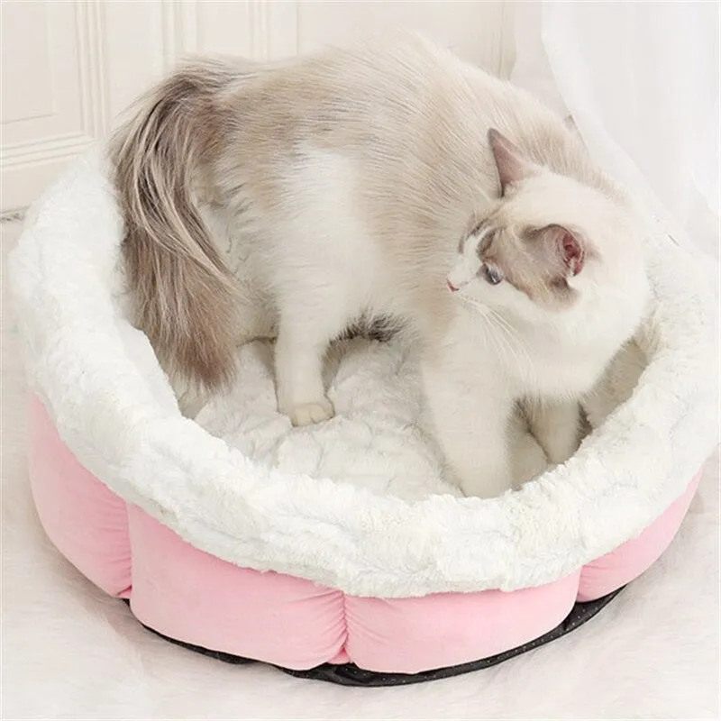 Self-warming Cat Bed Soft Cozy Cat Nest Plush & Faux Suede