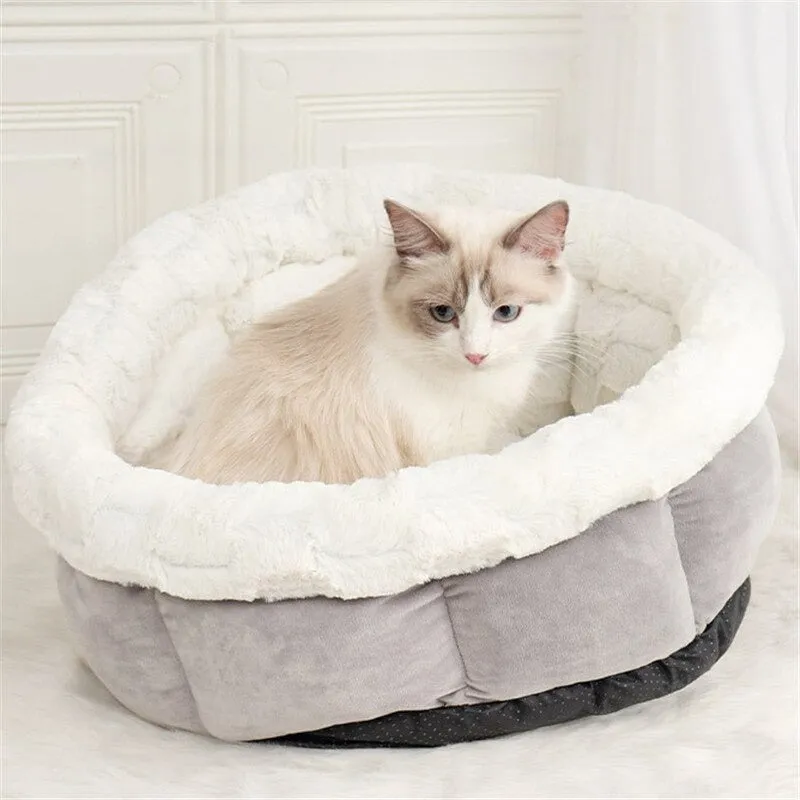 Self-warming Cat Bed Soft Cozy Cat Nest Plush & Faux Suede