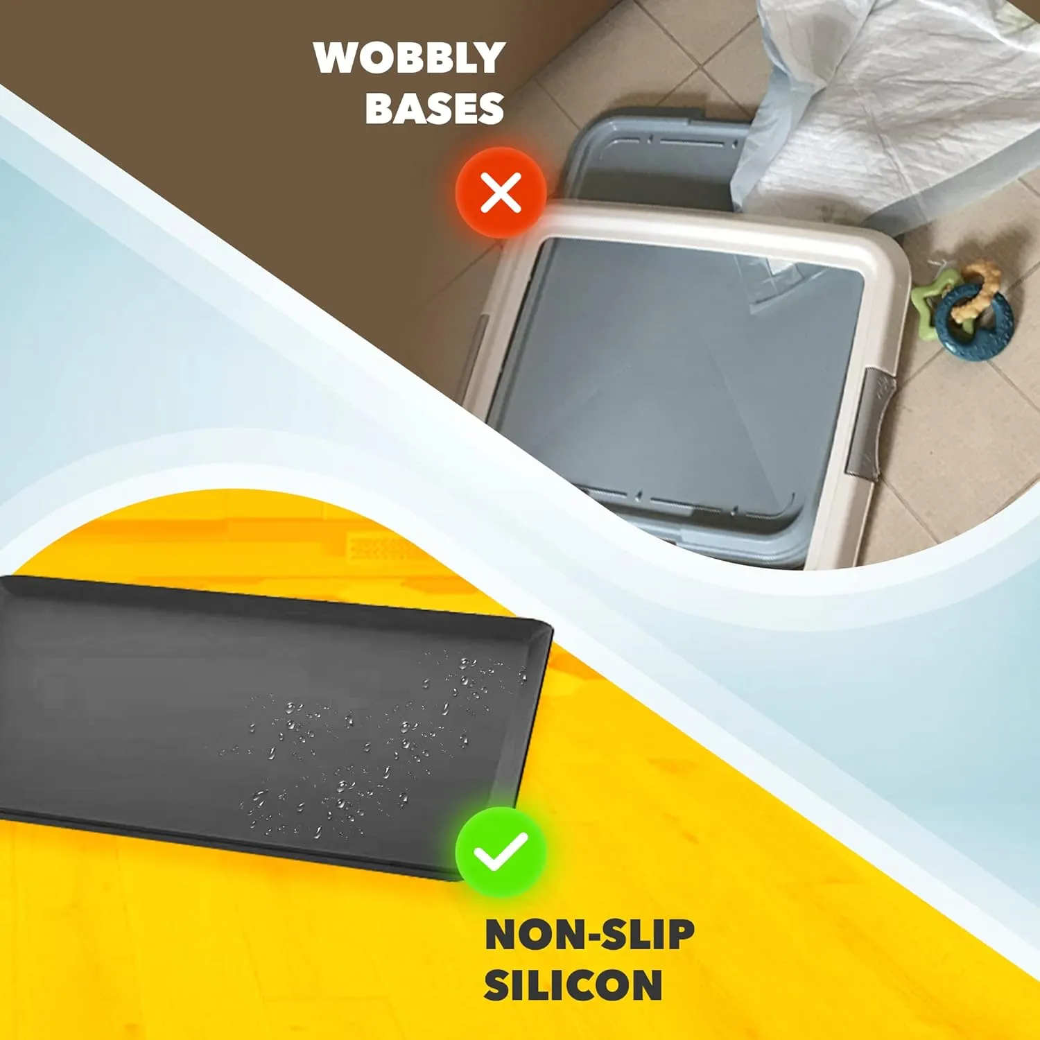 Skywin TidyFriend Silicone Pee Pad Holder Tray, 24 X 24 Inch No-Spill, Leakproof, Easy-to-Clean Pee Pad Holder for Dog (Black)