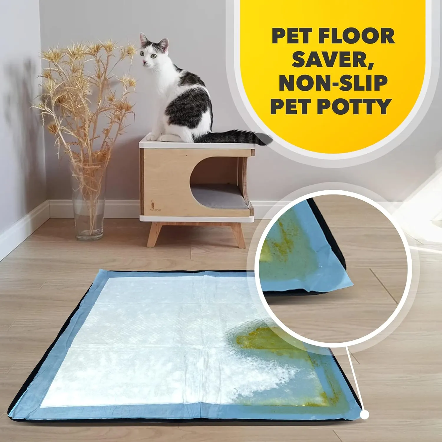 Skywin TidyFriend Silicone Pee Pad Holder Tray, 24 X 24 Inch No-Spill, Leakproof, Easy-to-Clean Pee Pad Holder for Dog (Black)